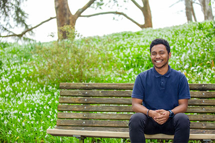 Student on campus outside