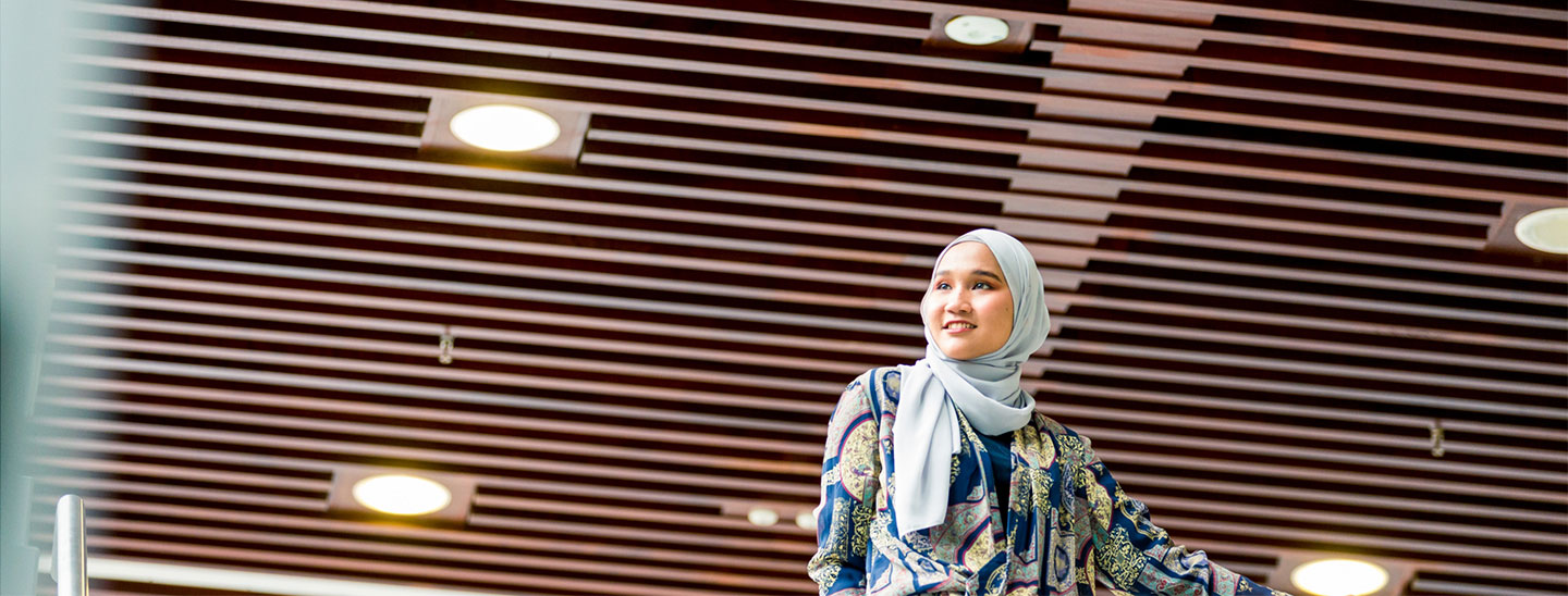 Student walking on stairs